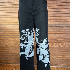 Fashion Nova Black High Rise Jeans with Graphic Design